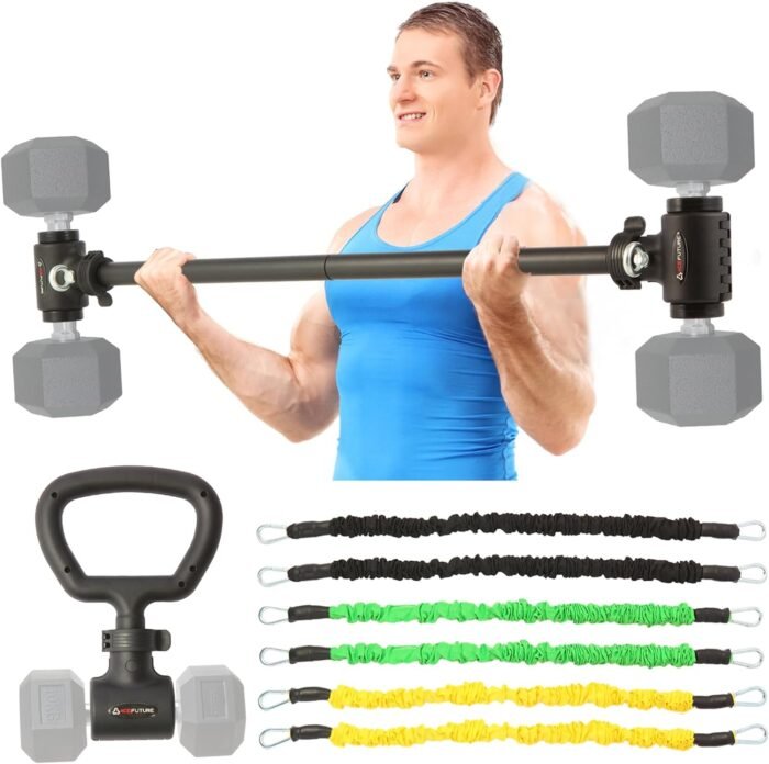 3 in 1 Dumbbell Converter Bar Set - Convert Dumbbells to Barbell & Kettlebell for Home Gym, Multi-Functional Strength Training Bar with Secure Clamps, Space-Saving Weight Lifting System (Black) - Image 2