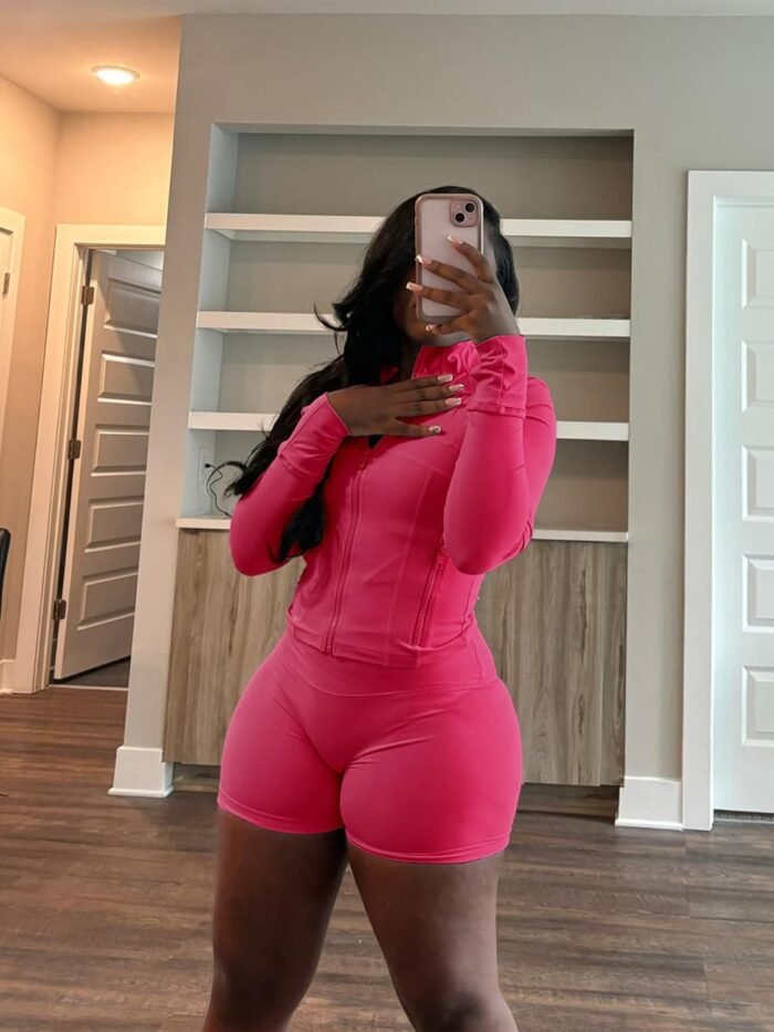 Vssjavun Women 2 Piece Outfits Sweatsuit Sets Long Sleeve Full Zip Workout Jacket Bodycon Shorts Set Tracksuit Loungewear - Image 4