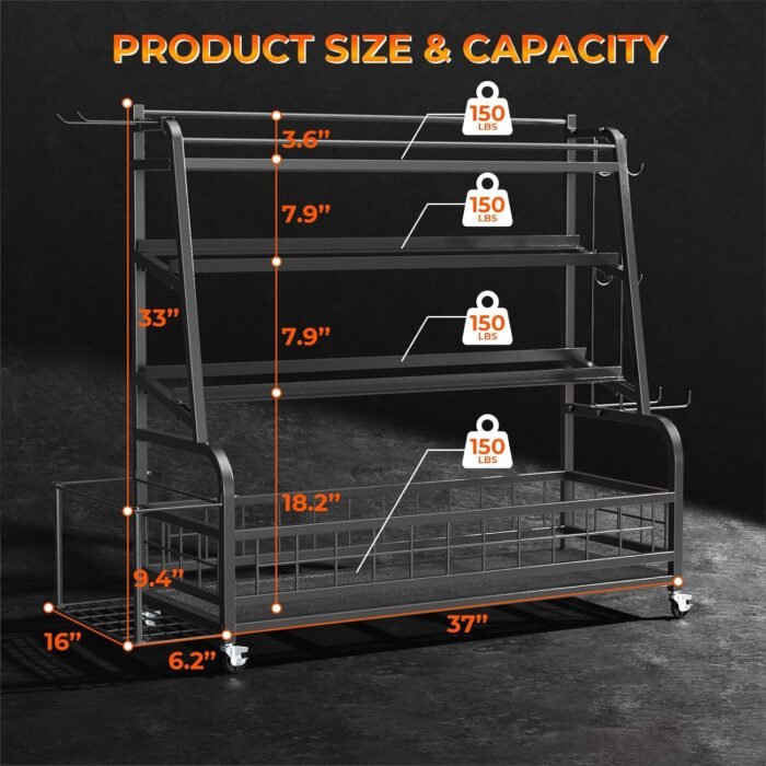 XL Dumbbell Rack Weight Stand - Adjustable Weight Rack for Dumbbells, Home Gym Storage Rack for Kettlebell, Balls,Yoga Mat Storage Holder, Workout Equipment Storage Organizer With Wheels - Image 7