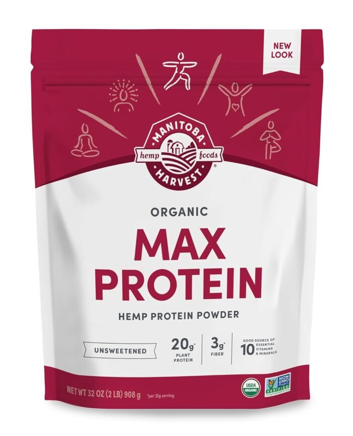 Manitoba Harvest Hemp Yeah Organic Max Protein Powder, Unsweetened, 32oz, with 20g Protein and 4.5g Omegas 3&6 per Serving, Keto-Friendly, Preservative Free, Non-GMO, Packaging May Vary - Image 2