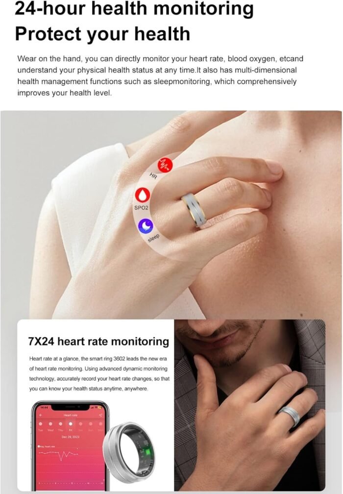 Smart Fitness Tracker for Men and Women, Heart Rate & Blood Oxygen Monitor & Sleep Monitoring, Remote Selfie Control, Waterproof Wearable Smart Ring (8) - Image 4