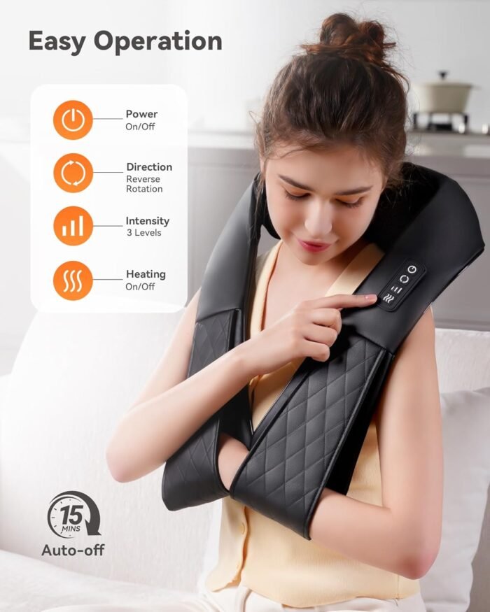 Shiatsu Neck and Back Massager, Neck Massager with Heat for Pain Relief Deep Tissue 4D Kneading Shoulder Massager Pillow for Whole Body Relaxation, Gifts for Mom Dad Women Men, Not Cordless - Image 5