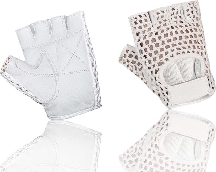 MESH Leather Fingerless Weight Lifting Exercise Gym Wheelchair Gloves White W 1061 - Image 2