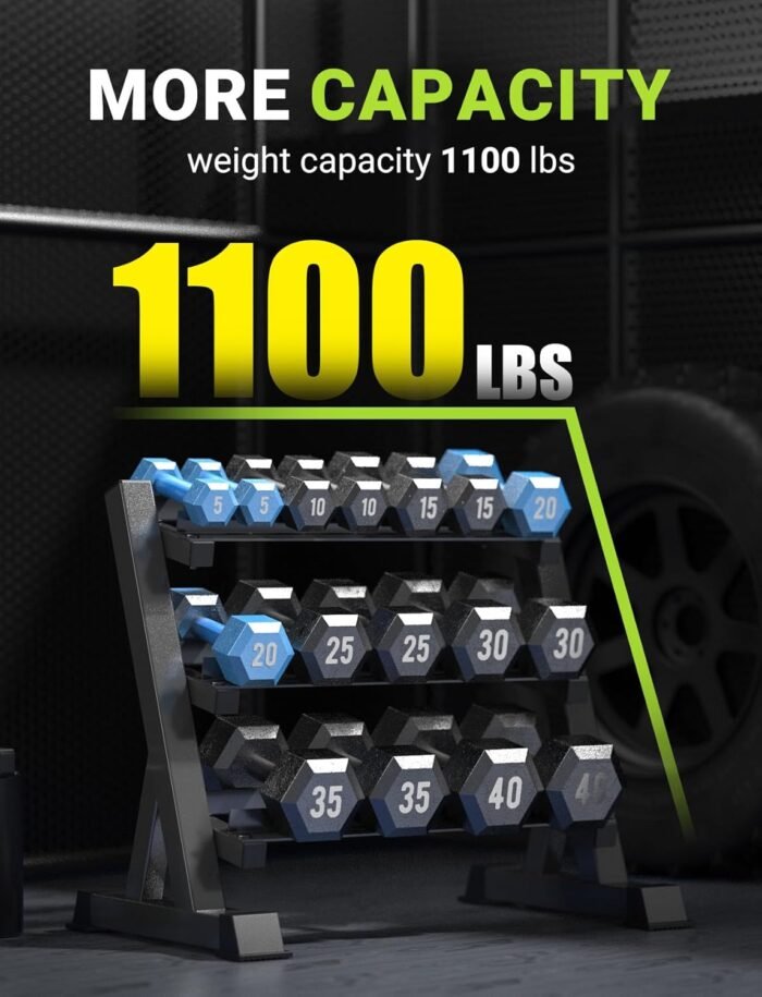 YOLEO 1100LBS Dumbbell Rack- Adjustable 3 Tier Weight Rack for Home Gym, Heavy Duty Weight Storage Organizer Dumbbell Storage Stand Holder(Rack Only) - Image 3