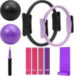 Pilates Ring Fitness Circles Set, Dual Padded Handles Home Pilates Equipment Set for Women Includes 2 Pilates Ring, 2 Pilates Mini Ball, and 5 Resistance Bands at Home Pilates Workout Set - Image 2