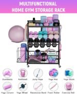 Home Gym Organizer All-in-One Yoga Dumbbell Rack Kettlebell Sets Holder, for Workout Exercise Equipment, Yoga Mat, Fitness Accessories, Home Gym Equipment Storage with Wheels - Image 3