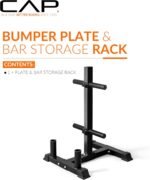 CAP Barbell Olympic Bumper Plate Tree Rack with 4 Weight Plate Posts and 2 Barbell Storage Holders | Multiple Colors - Image 3