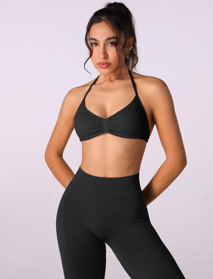 ABOCIW Workout Sets for Women 2 Piece Seamless Halter Sports Bra Scrunch Butt High Waist Leggings Gym Yoga Outfits - Image 7