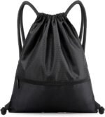 Drawstring Backpack Bag, Waterproof Draw String Back Sack with Zip Pocket, Gym Drawstring Bags Swim Bag for Men Women - Image 2