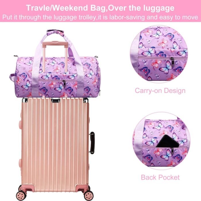 Gym Travel Duffle Bag for Girls - Gymnastics Sports Dance Bag with Shoe Compartment & Wet Pocket Panda Kids Travel Bag Teens Weekender Sleepover Carry On Bag - Image 5