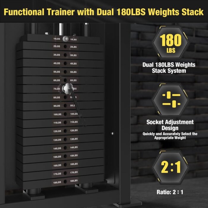 Functional Trainer Cable Machine, Cable Crossover Exercise Machine for Home & Commercial Gym, All in One Home Gym System Cable Machine and Dual Weights Stack for Cable Workout - Image 6