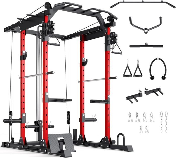 YOLEO Smooth Dual Pulley System Power Cage, 1600LBS Adjustable Cable Crossover Power Rack, Multi-Functional Squat Rack for Home Gym with More Training Attachment - Image 2