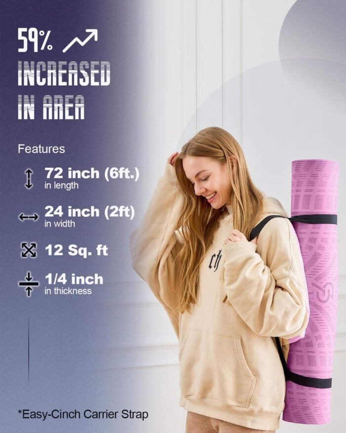 LOLLIPOP Thick Yoga Mat, Non-Slip Exercise Mat for Yoga, Pilates, Stretching Fitness & Exercise Mat with Easy-Cinch Carrier Strap - Image 7