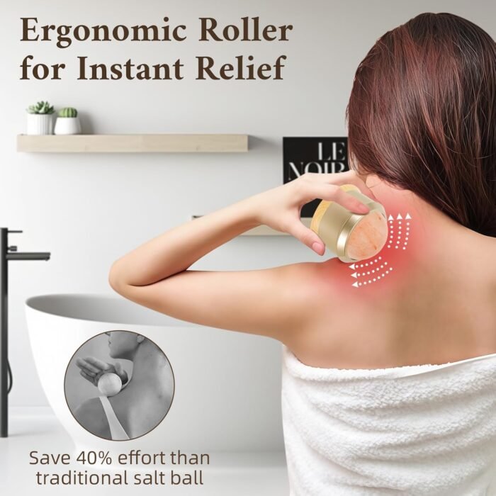 Natural Himalayan Salt Massage Rollerball, Round Manual Roller, Stress Relief Massage Oil Roller Ball, Revitalize for Neck, Back, Arm, Shoulder, Thigh, Calf & Full Body for Pain Relief - Image 3