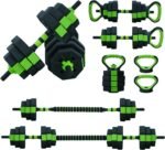 Adjustable Dumbbell Set, 4 in 1 Adjustable Kettlebell Set,44lbs/66lbs/88lbs Weight Set Used as Kettlebells, Barbell, Push up Stand for Home Gym,Green and Black,Octagon Head - Image 2