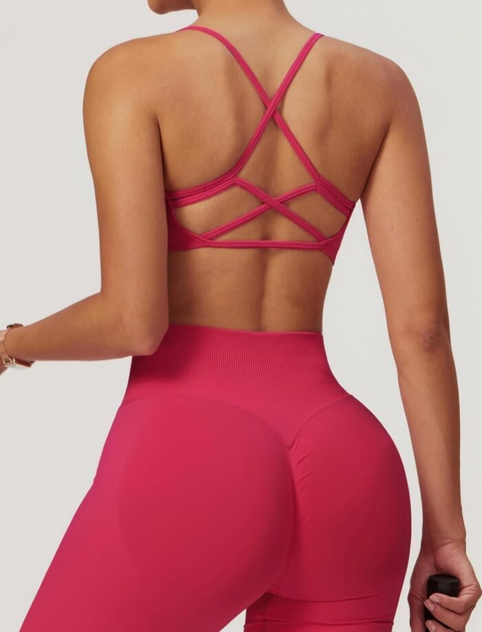 ABOCIW Workout Sets for Women 2 Piece Seamless HIgh Waist Scunch Butt Lifting Leggings Strappy Sports Bra Gym Outfits - Image 6