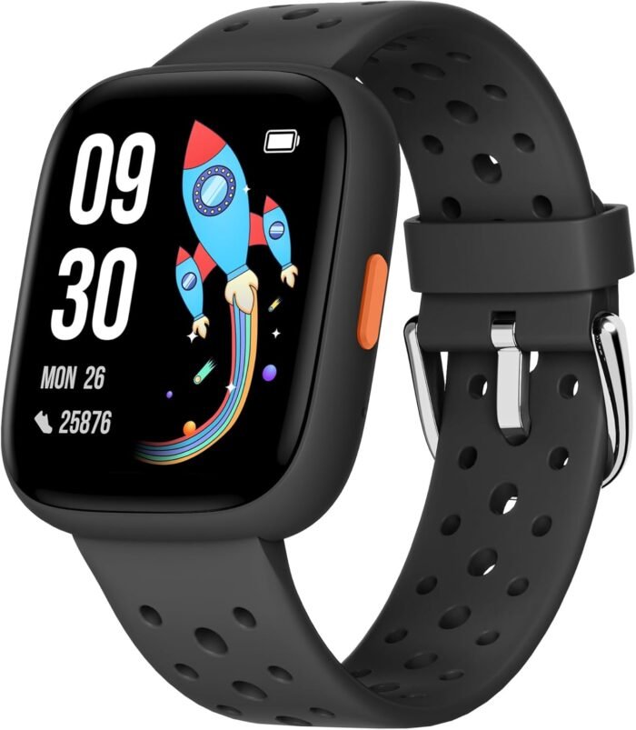 BIGGERFIVE Smart Watch for Kids, 1.8" Fitness Tracker Watch Pedometer, Heart Rate, Sleep Monitor, IP68 Waterproof, Calorie Step Counter, Puzzle Games with/Without APP for Girls Boys Teens 5-16, Black - Image 2