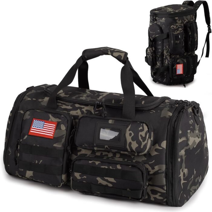 Expandable Gym Bag For Men,Tactical Large 3 in 1 Sports Duffle Bag With Shoes Compartment,Water Resistant Sports Gym Tote Bags Multi-functional Weekend Travel Backpack Overnight Bag - Image 2