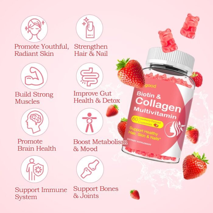 2 Pack Collagen Gummies for Women Men, Hydrolyzed Collagen Peptides Types I,II,III,V,X with Biotin & Hyaluronic Acid, Vitamins C A D E B12 K2 Support, Sugar-Free for Skin Hair Nails Immunity Energy - Image 5