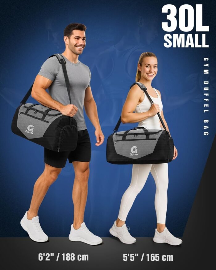 Gonex Gym Duffel Bag with Shoe Compartment Wet Pocket, Large Capacity Sports Duffle Bag for Men Women, Workout & Travel Bag with Multiple Pockets, Black/Gray, Small (30L) - Image 7