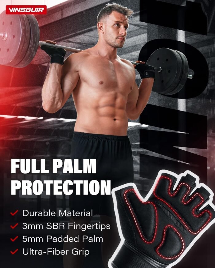 VINSGUIR Weight Lifting Gloves with Wrist Support for Men and Women - Gym, Training, Cycling, Pull-ups, Rowing, Climbing - Image 5