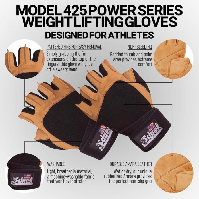 Schiek Sports Model 425 Power Series Weight Lifting Gloves - Leather Gym Gloves with Padded Palms - Image 5