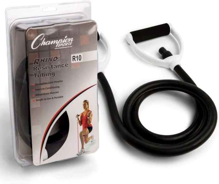 Champion Sports Resistance Tube Bands for Men and Women, Durable Stretch Fitness Band for Strength Training, Stretching, Rehabilitation- Premium Home Workout Equipment- 100 Lbs Resistance Tubing-Black - Image 4