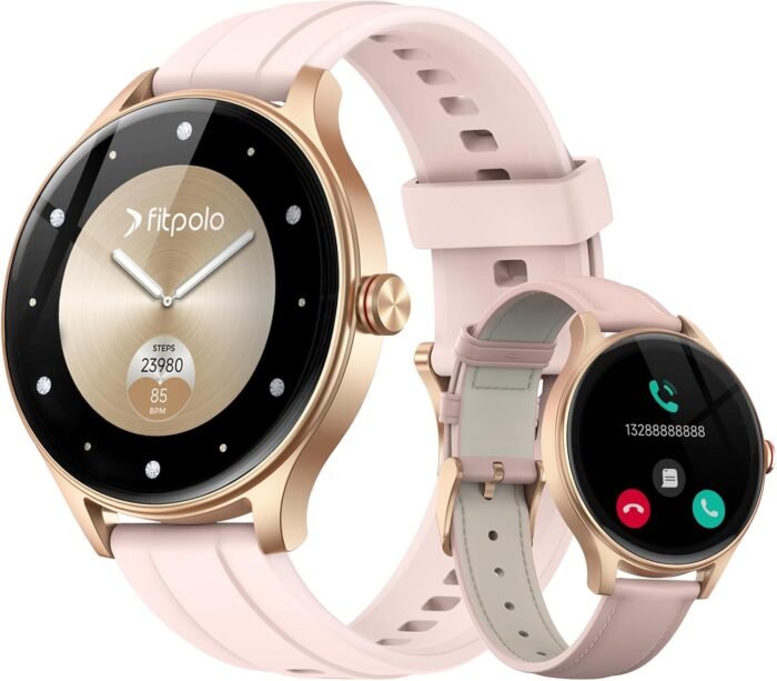 Fitpolo Smart Watches for Women (2 Bands), 1.27" Stylish Smartwatch, IP68 Waterproof Fitness Tracker with Bluetooth Calls (Make/Answer), Heart Rate/SpO2/Sleep Monitor, 7 Days Battery - Pink - Image 2