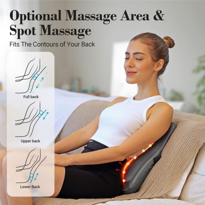 Shiatsu Low Back Massager - FSA HSA Eligible,3D Kneading Massage Pillow for Pain Relief Deep Tissue,Portable Rolling Massager for Home Office,Gifts for Mom Dad Women Men - Image 4