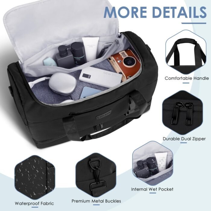 ETRONIK Gym Bag for Men Women, Large Travel Duffle Bag with Shoe Compartment, Carry on Bag with Toiletry Bag, Weekender Overnight Bag for Sports Business Trip, Black - Image 7