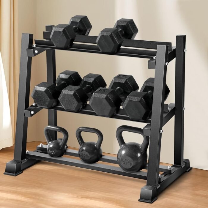 Dumbbell Rack, Bongkim Dumbbell Set with Rack Stand, Dumbbells Weights Rack for Home Gym, Weight Rack for Dumbbells, Kettlebells, and Weight Plates 1100LBS - Image 8
