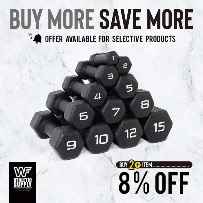 CAPHAUS Black Neoprene Coated Hex Dumbbells, Set of 2 for Home Gym Equipment, Hand Weights Set for Exercise, Workout, Body Building, Weight lost & Strength Training, Size Options Available - Image 5