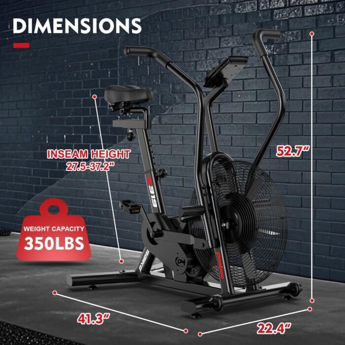 pooboo Exercise Bike, Stationary Bike for Home Gym, Air Resistance Bluetooth Fan Bike w/Dual Acction Handlebars & Dual-Layer Transmission System, Upright AirBike Indoor Cycling Bike for Cardio Workout - Image 6