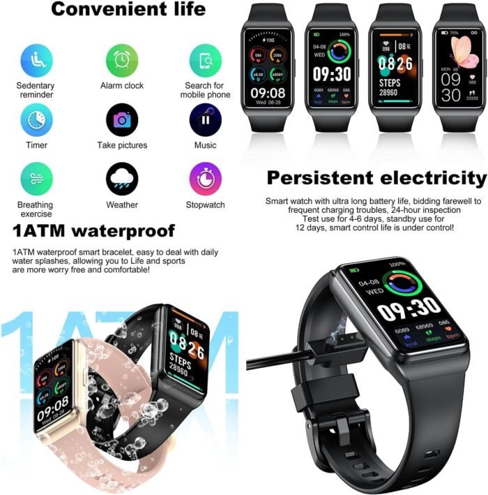 Fitness Tracker with 24/7 Heart Rate, Sleep Tracker 24 Sports Modes Activity Tracker Step Calorie Counter 1ATM Waterproof Smart Watch for Andriod iPhone Women Men (Black) - Image 6