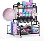 Home Gym Organizer All-in-One Yoga Dumbbell Rack Kettlebell Sets Holder, for Workout Exercise Equipment, Yoga Mat, Fitness Accessories, Home Gym Equipment Storage with Wheels - Image 2