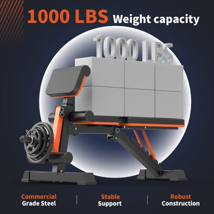 Adjustable Weight Bench - 1000LBS Heavy Duty Foldable Workout Bench Press with Leg Extension and Preacher Pad, Flat/Incline/Decline, Sit Up Bench for Full Body Strength Training at Home Gym - Image 3