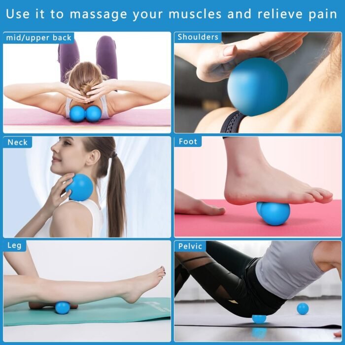 Toplive Silicone Massage Ball, 2 Pack Lacrosse Massage Ball & Single Roller Massage Ball, Physical Therapy Tool for Feet Neck Back Calves Achilles Shoulders, Relieving Muscle Pain Massage Ball - Image 4