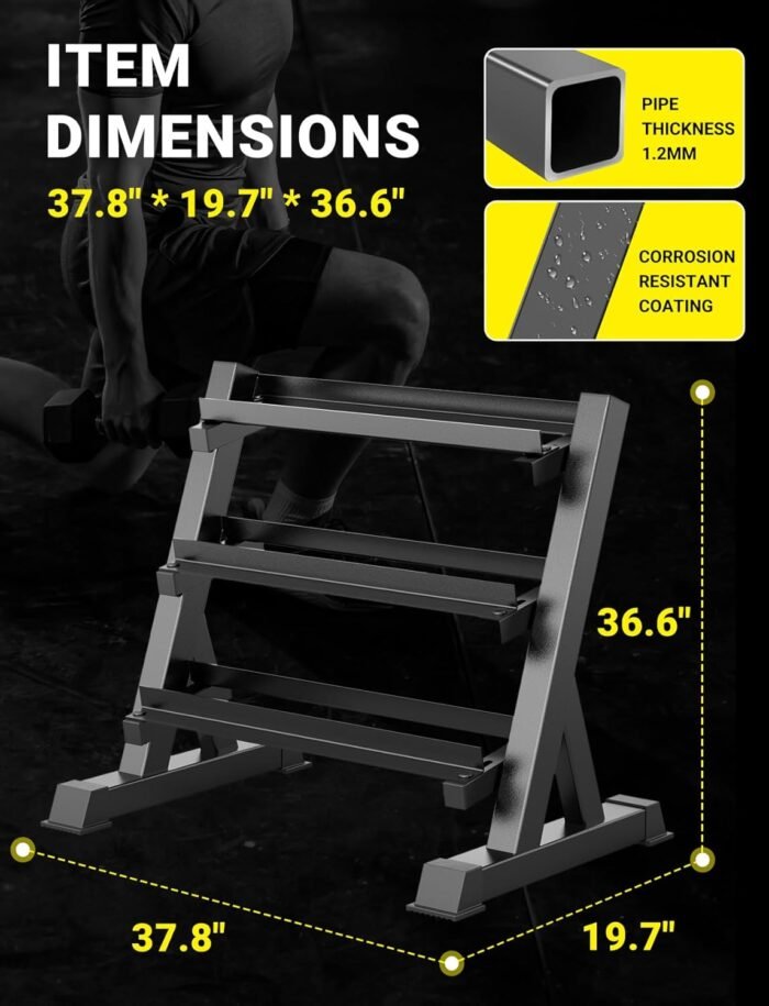 YOLEO 1100LBS Dumbbell Rack- Adjustable 3 Tier Weight Rack for Home Gym, Heavy Duty Weight Storage Organizer Dumbbell Storage Stand Holder(Rack Only) - Image 5