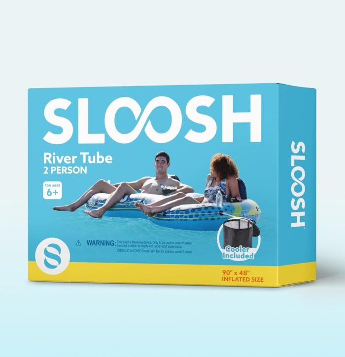 SLOOSH 2-Person Inflatable River Tube - Heavy Duty River Run Tubes Pool Lake Floats for Adults, Large Floating Raft Lounge Above Water Floaties with 2 Cup Holders & Removable Cooler - Image 9