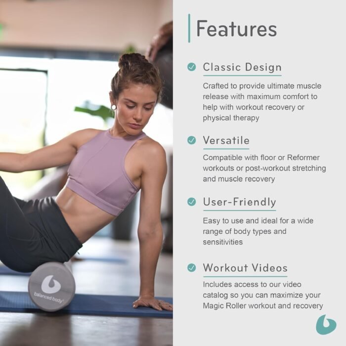 Balanced Body Magic Roller, Muscle-Release Roller, Muscle Roller for Post-Pilates Workout or Physical Therapy, Stretching Tool, Rain Cloud Gray - Image 5