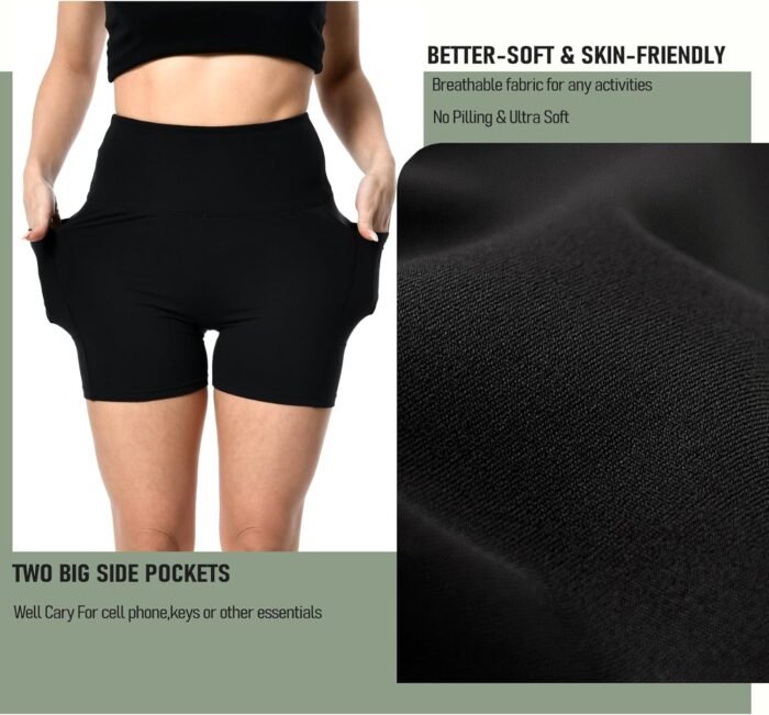 iaoja 3 Pack Biker Shorts for Women with Pockets-5" Tummy Control Fitness Athletic Workout Running Yoga Gym Shorts - Image 6
