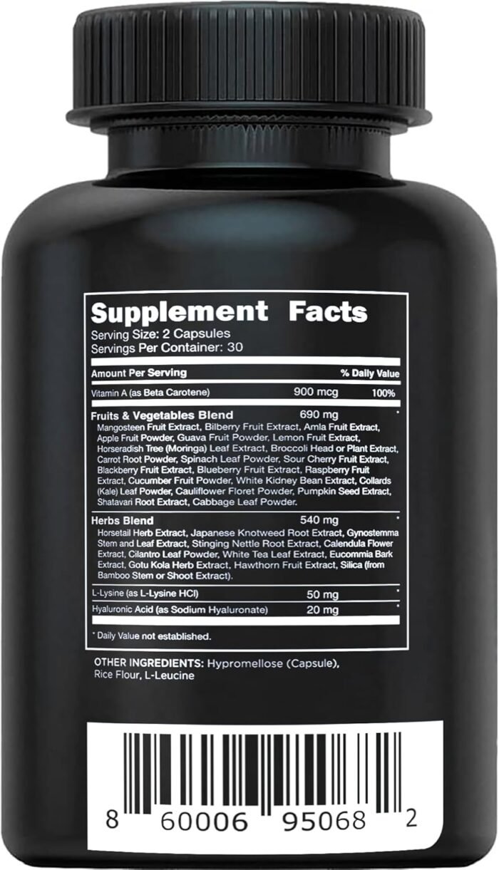 Vital Vitamins Vegan Collagen Booster - Plant-Based Collagen Supplements - Supports Hair, Skin, Nails & Joints - with Hyaluronic Acid - 60 Capsules - Image 10