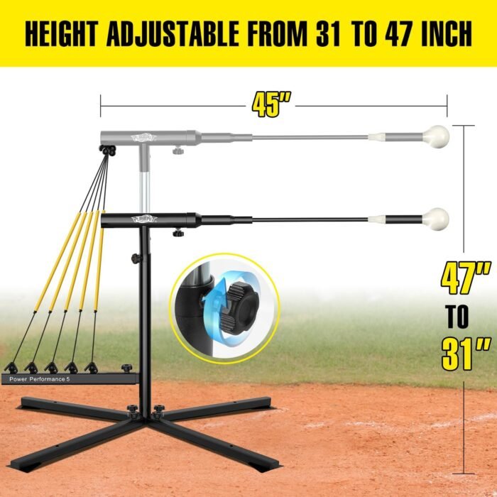Baseball Softball Swing Trainer with 5 Power Bands,Auto Reset Baseball Training Equipment,Baseball Hitting Trainer,Height Adjustable 31-47 inches Softball Swing Trainer Improve Power,Speed - Image 3