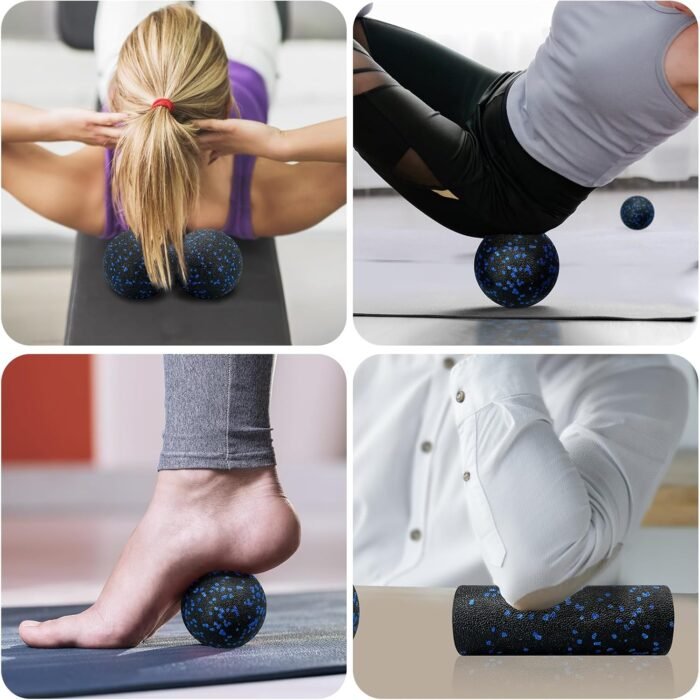 Foam Roller Set, High Density Back Roller, Includes Hollow Core Massage Roller, Double Lacrosse Peanut, Fasciitis Ball, for Whole Body Exercise, Yoga, Back Pain, Leg, Deep Tissue Massage - Image 8