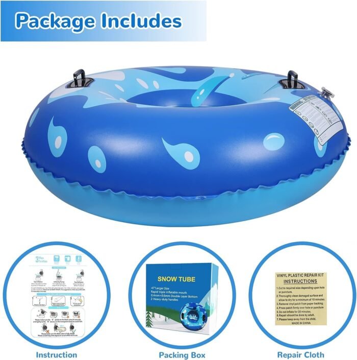 Snow Tube, 47 Inch Cold-Resistant PVC Inflatable Big Snow Sled for Kids and Adults, Thickened Heavy Duty Hard Bottom Sleds Snow with Handles, Winter Toys for Outdoor Sledding Snow Tube Sports - Image 8