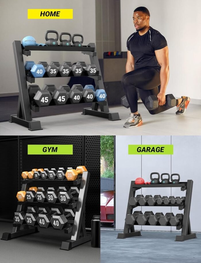 YOLEO 1100LBS Dumbbell Rack- Adjustable 3 Tier Weight Rack for Home Gym, Heavy Duty Weight Storage Organizer Dumbbell Storage Stand Holder(Rack Only) - Image 7