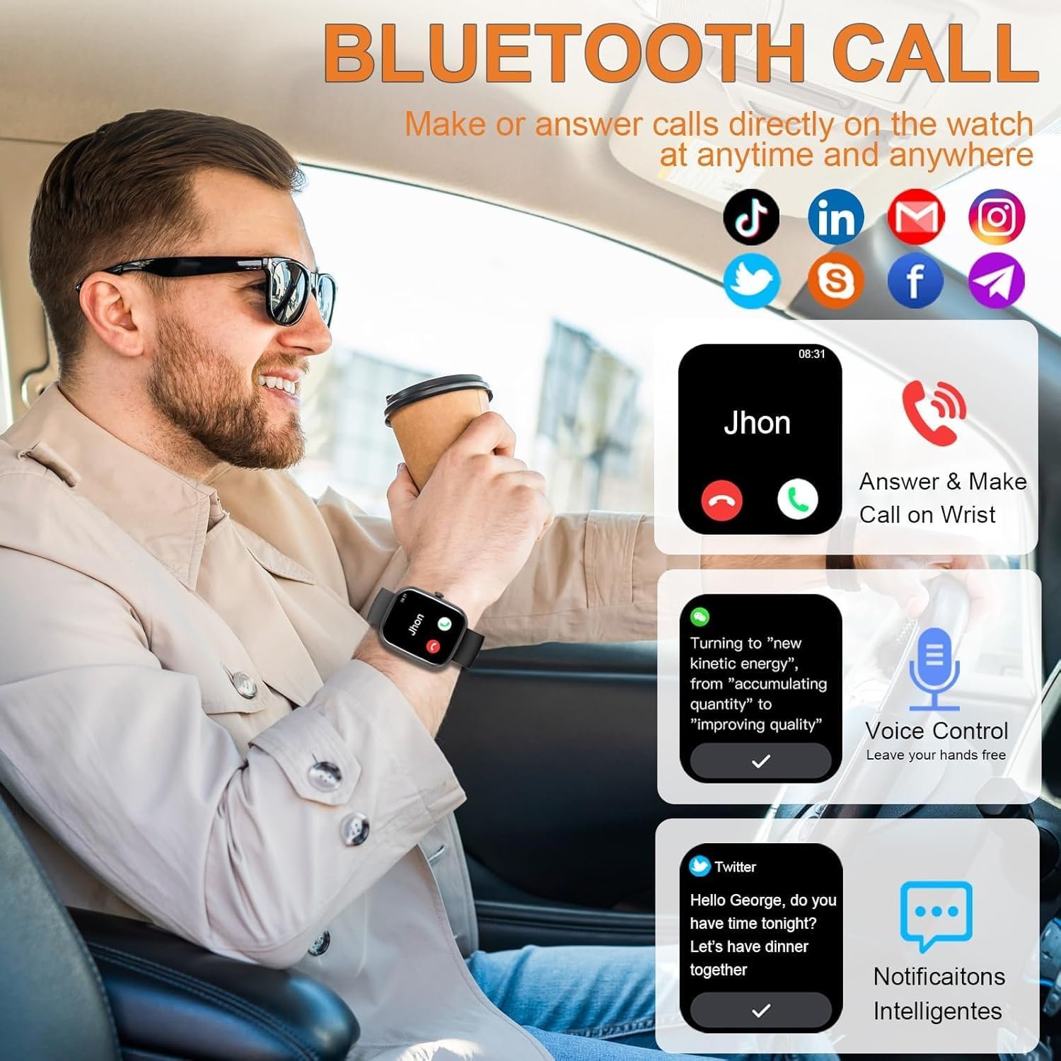 Smart Watch(Answer/Make Calls), 1.91" Smartwatches for Men Women, Fitness Tracker with 110+ Sport Modes, IP68 Waterproof, Heart Rate/Sleep/Spo2 Monitor, Pedometer, Activity Tracker for Android iOS - Image 3