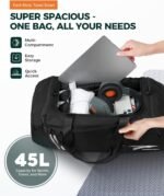 Tolaccea Gym Bags for Men Women, 45L Large Travel Duffel Bags with Shoe Compartment & Wet Pocket, Weekender Overnight Carry On Backpack Duffle Bag for Traveling Sports Workout (Black) - Image 4