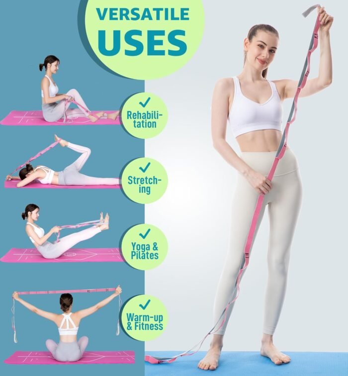 HiRui Stretching Strap Yoga Strap with Door Anchor, 14-Loops Non-Elastic Stretch Straps for Physical Therapy, Pilates, Dance, Gymnastics | Stretch Band with Workout Guide for Women & Men - Image 4
