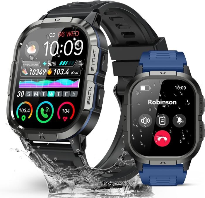 Military Smart Watches for Men-2.06”AMOLED Bluetooth Calls, IP68 Fitness Activity Step Tracker with Sleep Monitor/Pedometer/110+ Sports Modes, Tactical Smart Watch for Android iOS Samsung Compatible - Image 2